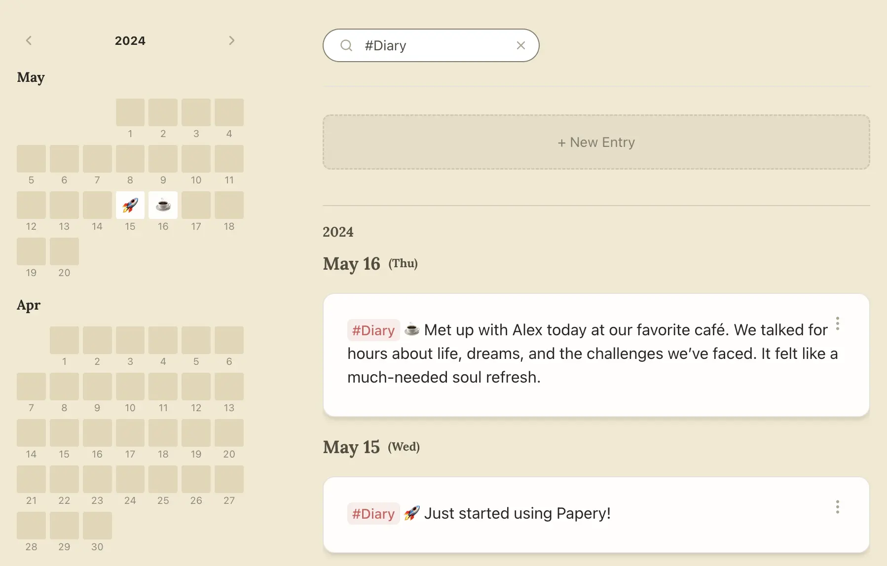 screenshot of diary example